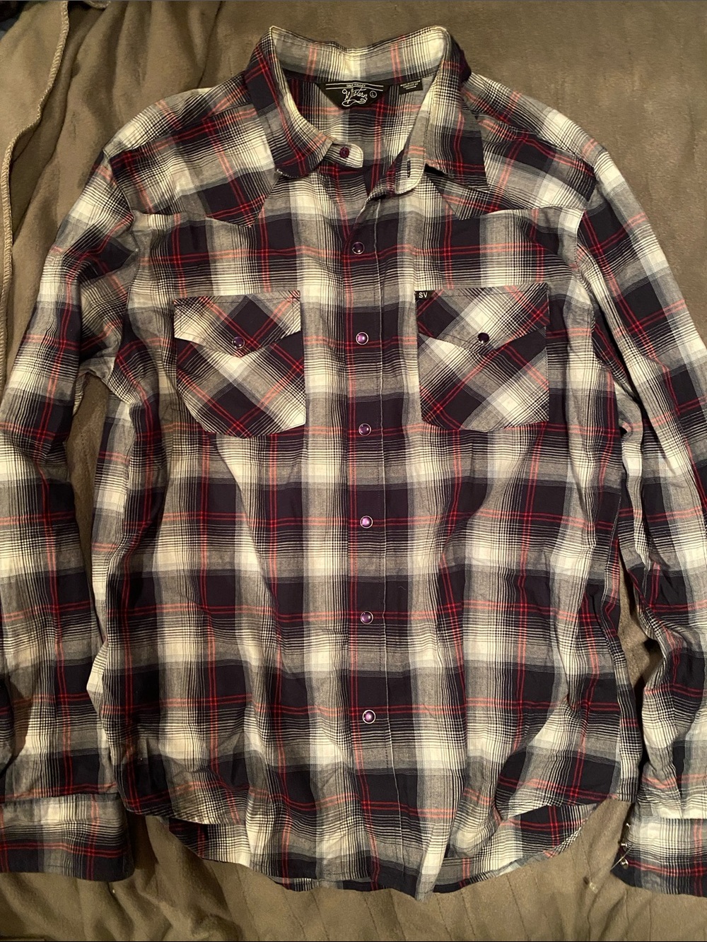 Men's Plaid Button-Down Shirt - Black, White & Red